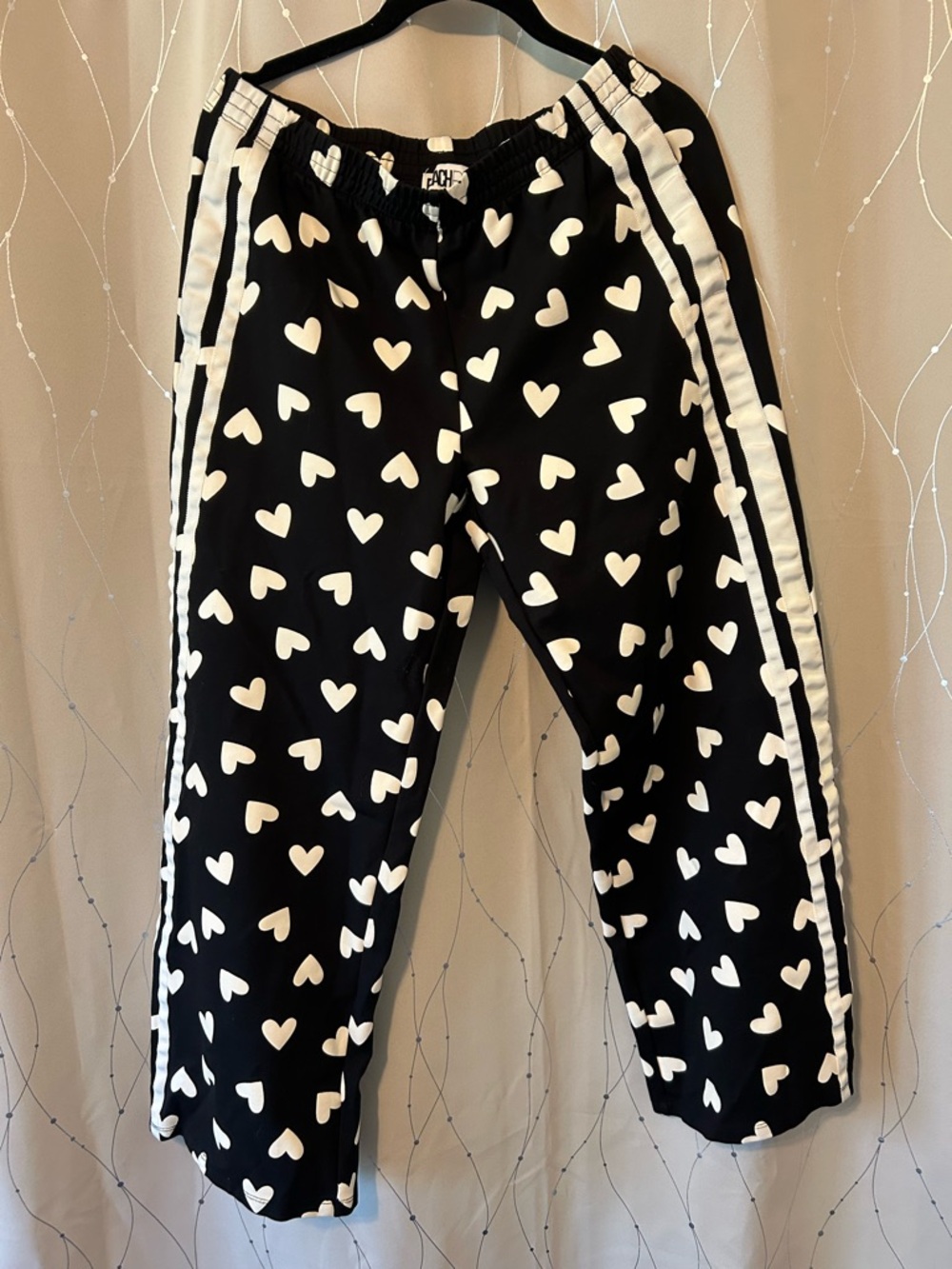 Beach Riot Black Heart-Print Joggers with White Stripes
